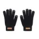 Gants tactiles personnalisés noirs en RPET avec bouts de doigts gris conducteurs et étiquette en liège au poignet