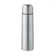 Thermos personnalisé 500 ml en inox recyclé argent mat, bouchon arrondi et liseré sombre, vue de face sur fond blanc