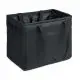 Panier pliable personnalisé noir en RPET 600D ouvert, avec anses, poignées latérales et bords renforcés
