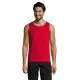 Débardeur personnalisé homme JUSTIN rouge en jersey de coton porté de face, emmanchures larges et encolure ronde