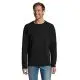 Sweat col rond personnalisé noir pour homme en molleton, bords côte aux poignets, porté de face avec un jean