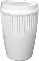 Gobelet réutilisable personnalisé Cirrus POP blanc avec bande nervurée isolante et couvercle à clipser