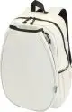 Sac à dos padel personnalisé coloris grès avec compartiment raquette arrondi, zips noirs et poche en filet