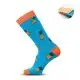 Chaussettes fantaisie personnalisable bleu turquoise motif ananas, bord, talon et pointe orange