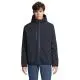 Homme portant la parka softshell matelassée FALCON PADDED MEN bleu abysse à capuche, vue de face