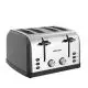 Grille-pain inox personnalisé Prixton Nera 4 fentes, façade acier brossé, flancs noirs, deux leviers et molettes