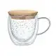 Mug en verre borosilicate double paroi personnalisable 220 ml transparent à étoiles argentées et couvercle en bambou