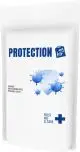 Kit de protection personnalisé en pochette papier blanche imprimée Protection avec motifs bleus, vue de face