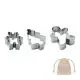 Kit de 3 emporte-pièces de Noël personnalisés en inox brillant, sapin, flocon et bonhomme, avec pochon en coton beige