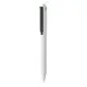 Stylo bille en ABS recyclé blanc avec clip noir et bouton poussoir, vue de profil sur fond blanc