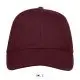 Casquette personnalisée bordeaux 6 panneaux en coton brossé vue de trois quarts avec visière préformée