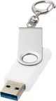 Clé USB porte-clés publicitaire Rotate blanche avec anneau métallique et étrier argenté, connecteur USB 3.0 bleu