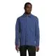 Veste de travail personnalisée MAEL bleu intense en twill de coton bio, portée boutonnée avec col chemise