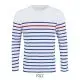 Tee-shirt femme manches longues personnalisable Matelot LSL, rayures bleu roi sur fond blanc et filet rouge