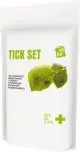 Pochette papier blanche du kit anti-tiques personnalisé MyKit imprimée Tick Set avec feuilles vertes et croix verte
