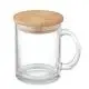 Mug en verre personnalisé transparent de 350 ml en verre recyclé avec couvercle en bambou et anse large