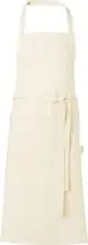 Tablier personnalisé en coton bio OCS coloris naturel écru avec bavette, sangle de cou et longs liens, vue de face