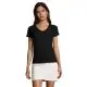 Femme portant le t-shirt IMPERIAL V WOMEN noir à col V en jersey de coton 190 g, vue de face sur fond blanc