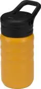 Gourde de sport Knox jaune en inox recyclé au corps nervuré avec bouchon noir à poignée et paille rabattable