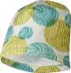 Bonnet personnalisé LEIA sublimé de feuilles stylisées vert anis et turquoise sur fond blanc, vue de face