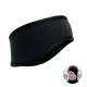 Bandeau polaire personnalisé WAVES noir à bordures velours vu de face, avec médaillon d'un homme le portant