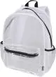 Sac à dos transparent personnalisé en maille recyclée blanche, fermetures noires et poche frontale zippée
