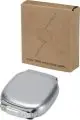 Câble de charge rétractable Alphard argenté à boîtier arrondi et embout USB-C, devant sa boîte en carton kraft