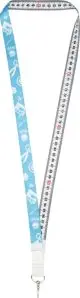 Lanyard recyclé personnalisé Isla bleu clair sublimé au recto avec verso mètre ruban et crochet métal