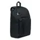 Sac à dos ordinateur personnalisé noir en RPET 600D avec poignée, poches avant zippées et tirettes métalliques