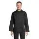 Veste de cuisine personnalisée noire pour homme, col officier, boutonnage décalé et poche sur la manche, vue de face