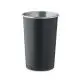 Gobelet inox personnalisé noir de 350 ml en acier recyclé avec bord argenté poli, vue de face