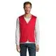 Gilet sans manches personnalisé rouge zippé avec poches avant, porté sur un t-shirt blanc à manches longues