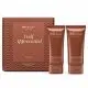 Coffret savon et lotion publicitaire Quiet Rebellion avec boîte cuivrée à motif et deux tubes ambrés de 70 ml