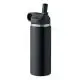 Gourde isotherme personnalisée noire 500 ml en inox recyclé avec bouchon à poignée et paille intégrée