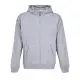 Sweat zippé à capuche personnalisé gris chiné avec zip métal argenté et poche kangourou, vu de face à plat