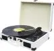 Tourne-disque valise Prixton VC400 blanc personnalisable couvercle ouvert avec vinyle sur la platine et haut-parleurs