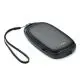 Chauffe-mains publicitaire noir en forme de galet avec batterie externe 4000 mAh, port USB-A et dragonne