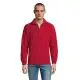Sweat polaire personnalisé rouge à col cheminée zippé porté de face avec poignets et bas élastiqués