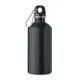 Gourde inox publicitaire 500 ml noire brillante avec bouchon à boucle noir et mousqueton argenté vue de face