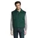 Bodywarmer personnalisé vert bouteille matelassé porté de face avec col montant, pressions et poches à rabat