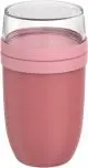 Lunch box personnalisée Mepal Ellipse rose avec compartiment supérieur transparent, vue de face sur fond blanc