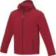 Veste softshell homme personnalisée Langley rouge à capuche, zip central noir et poches zippées, vue de face