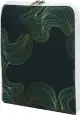 Housse tablette personnalisée en néoprène sublimé, volutes dorées sur fond vert et fermeture à double curseur