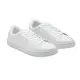 Paire de sneakers en PU personnalisable blanc, semelle caoutchouc et lacets polyester, vue de trois quarts