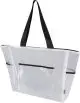 Sac shopping transparent personnalisé en maille recyclée blanche avec anses noires et compartiment zippé