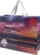 Sac shopping personnalisé mat grand format paysage avec anses ruban blanches et décor coucher de soleil