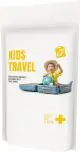 Kit de voyage enfant personnalisé en pochette papier blanche illustrée Kids Travel avec enfant et valise