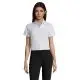 Chemise femme publicitaire blanche en oxford à manches courtes portée de face avec col classique et pantalon noir