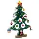 Sapin de Noël en bois vert personnalisable WOODTREE avec étoile dorée et mini décorations suspendues sur socle