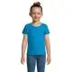 T-shirt enfant personnalisé CHERRY turquoise porté par une fillette, coupe cintrée et manches courtes, vue de face